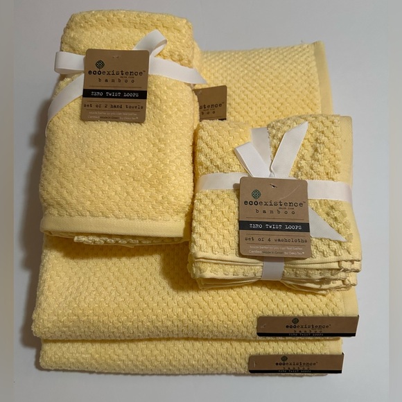 8pc ECOEXISTENCE Bamboo Zero Golden Yellow Twist Loops Bath Towel Set-GOLDENHAZE